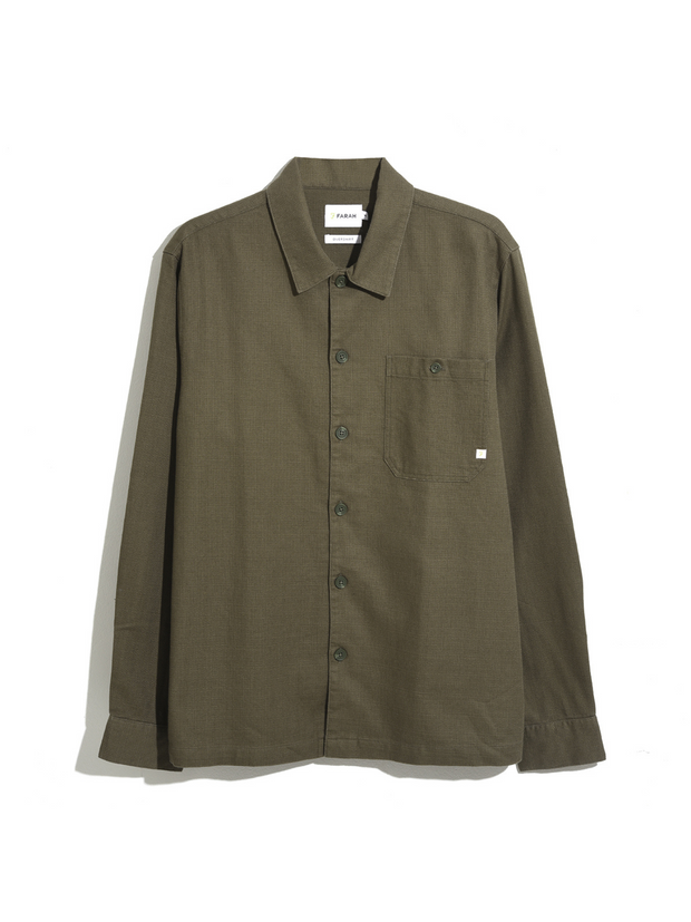 Firmin Relaxed Fit Organic Cotton Long Sleeve Shirt In Olive Green