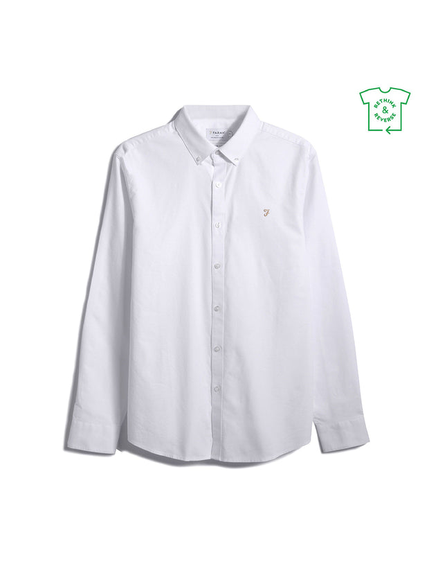 Brewer Slim Fit Organic Cotton Oxford Shirt In White
