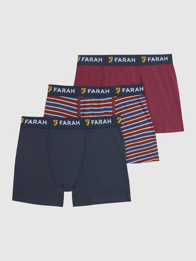3 Pack Boxers In Navy, Red Chilli