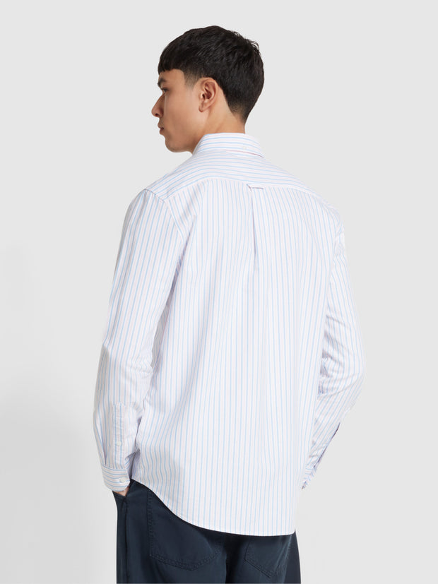 Brewer Casual Fit Stripe Long Sleeve Shirt In Powder Pink