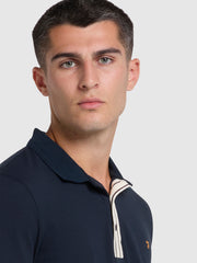 Drexler Organic Cotton Long Sleeve Polo Shirt In True Navy