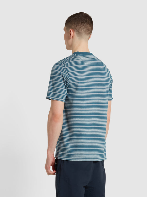Davis Regular Fit Stripe Print T-Shirt In Croft Green