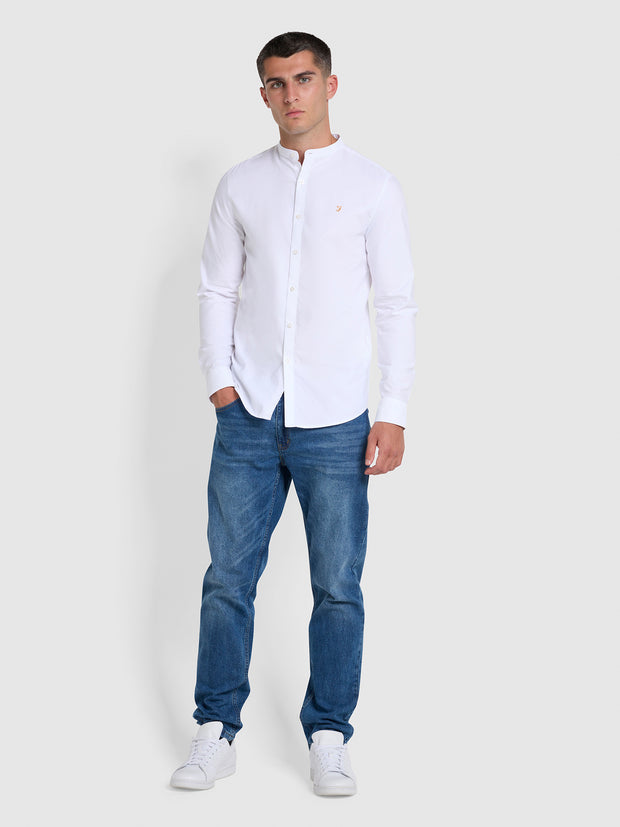White Grandad Shirt - Brewer Slim Fit Organic Cotton Long Sleeve Shirt