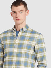 Brewer Slim Fit Check Organic Cotton Long Sleeve Shirt In Sheaf Blue