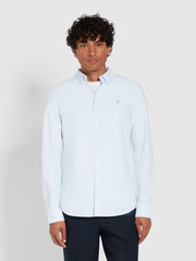 Brewer Slim Fit Striped Organic Cotton Oxford Shirt In Sky Blue