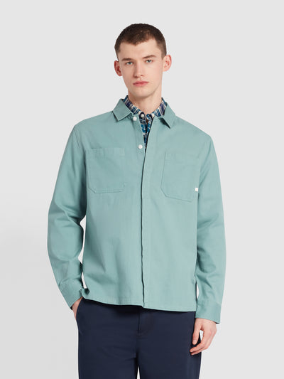 Leon Relaxed Fit Overshirt In Brook Blue