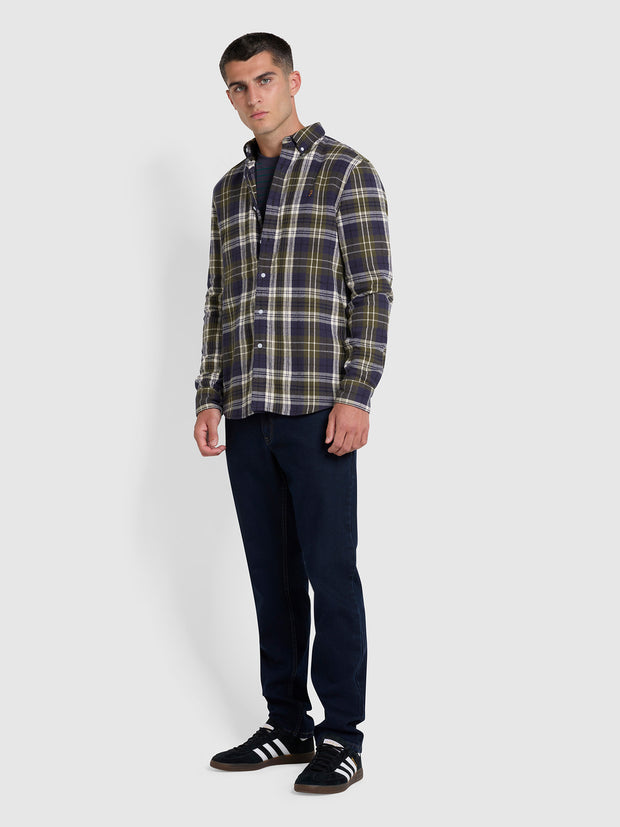 Greenwood Slim Fit Check Organic Cotton Long Sleeve Shirt In Olive Green