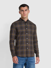 Brewer Check Slim Fit Organic Cotton Long Sleeve Shirt In Liquorice Blue