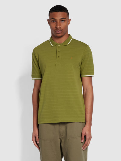 Kingston Regular Fit Pique Stripe Polo Shirt In Moss Green