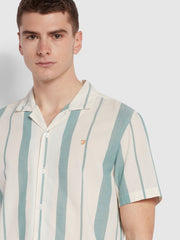 Adler Casual Fit Short Sleeve Stripe Revere Shirt In Mallard Green