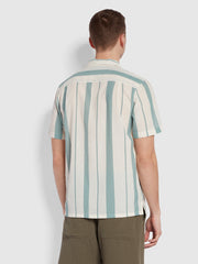 Adler Casual Fit Short Sleeve Stripe Revere Shirt In Mallard Green