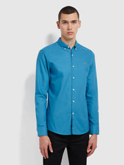 Brewer Slim Fit Organic Cotton Oxford Shirt In Maritime Blue