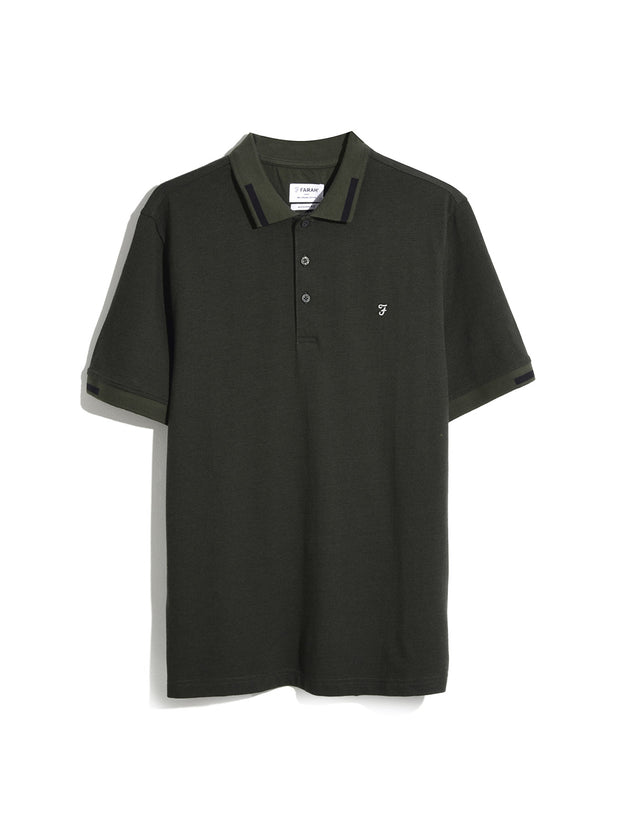 Lonnie Jaquard Short Sleeve Polo Shirt In Dark Olive