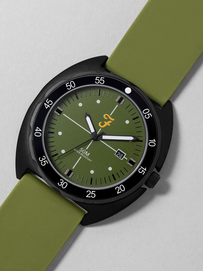 Farah Black Silicone Strap Watch In Deep Green