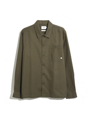Firmin Relaxed Fit Organic Cotton Long Sleeve Shirt In Olive Green