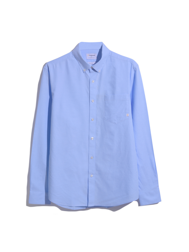 Brewer Casual Fit Organic Cotton Long Sleeve Shirt In Sky Blue