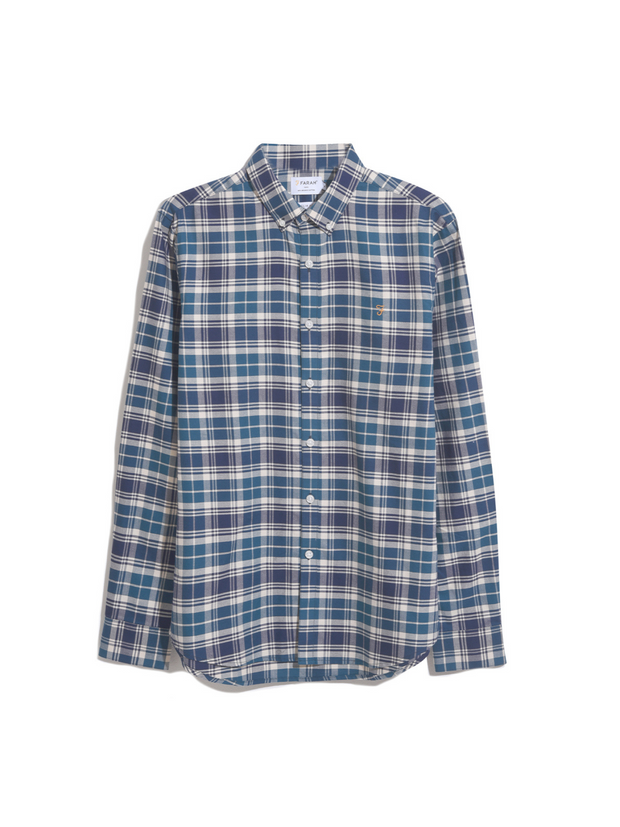 Brewer Slim Fit Check Organic Cotton Oxford Shirt In Rich Indigo