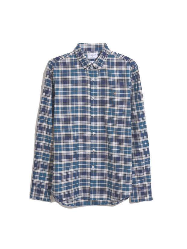 Brewer Slim Fit Check Organic Cotton Long Sleeve Shirt In Rich Indigo