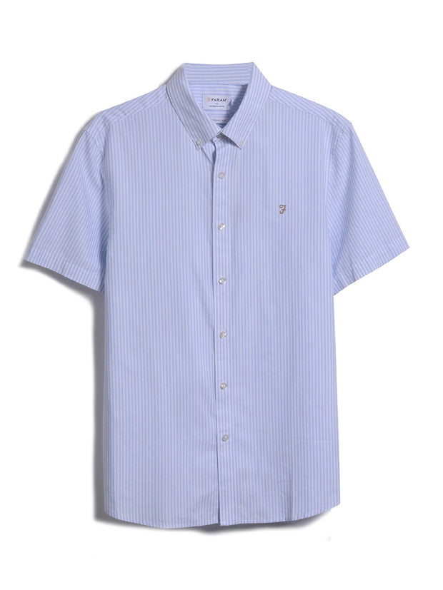 Brewer Stripe Short Sleeve Shirt In Sky Blue