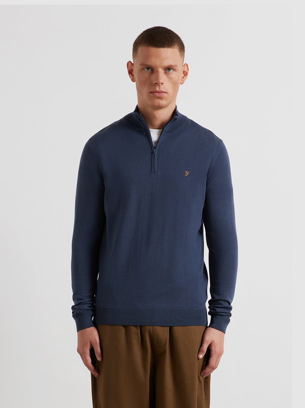Redchurch Merino Wool Quarter Zip Sweater (Deep Blue) Front