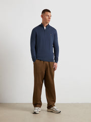 Redchurch Merino Wool Quarter Zip Sweater (Deep Blue) Styled