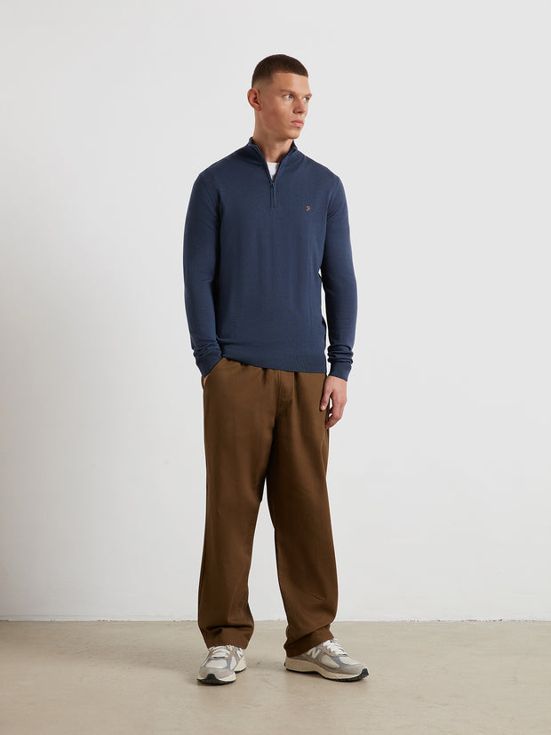 Redchurch Merino Wool Quarter Zip Sweater (Deep Blue) Styled