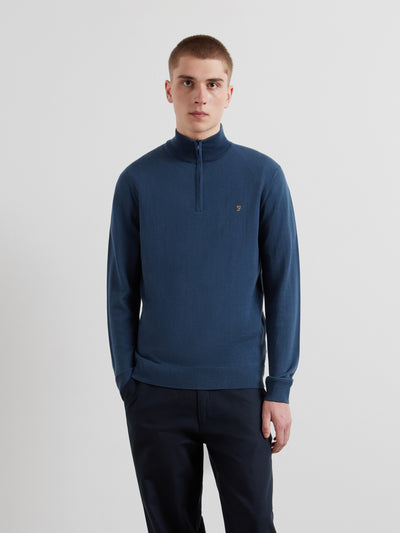 Redchurch Merino Wool Quarter Zip Sweater (Blue River) Front