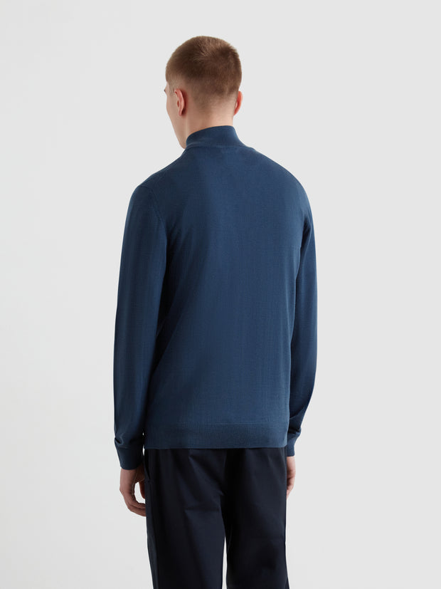 Redchurch Merino Wool Quarter Zip Sweater (Blue River) Back
