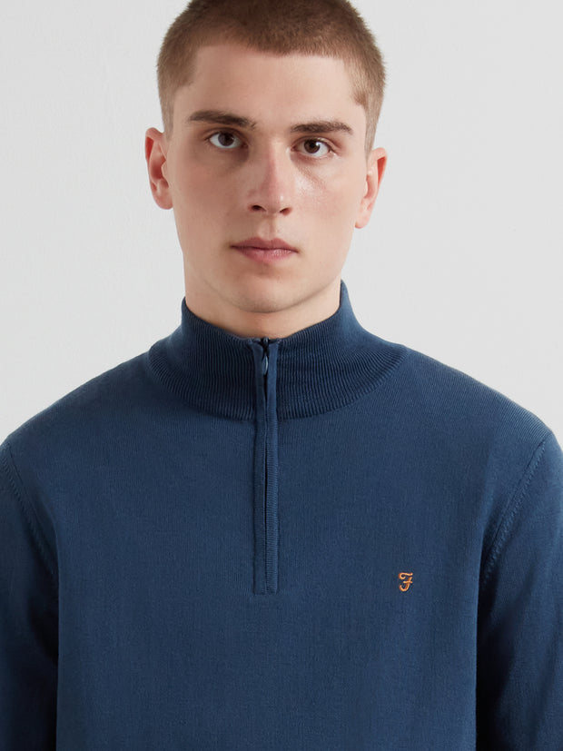 Redchurch Merino Wool Quarter Zip Sweater (Blue River) Detail