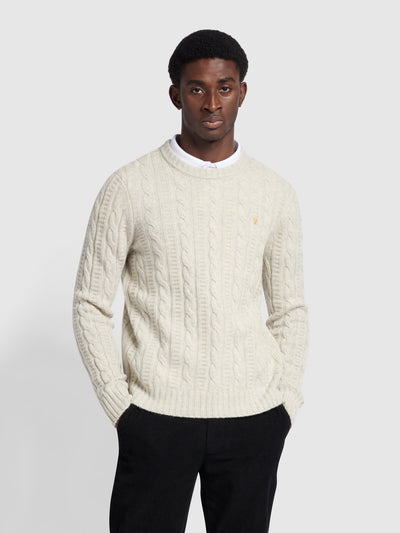 Saluzzo Regular Fit Cable Crew Neck Sweater In Fog