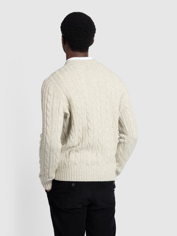 Saluzzo Regular Fit Cable Crew Neck Sweater In Fog