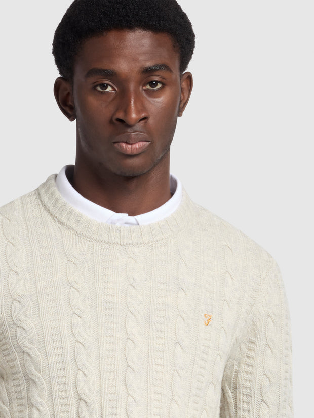 Saluzzo Regular Fit Cable Crew Neck Sweater In Fog