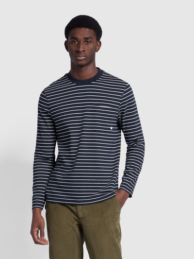 Lungara Regular Fit Long Sleeve Pocket T-Shirt In True Navy