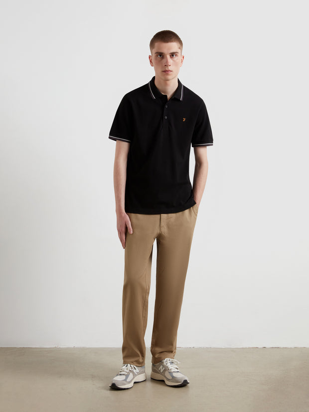 Elton Tipped Polo Shirt (Black) Styled