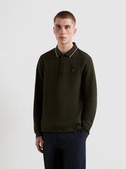 Elton Tipped Long Sleeve Polo Shirt (Evergreen) Front