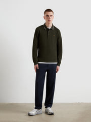 Elton Tipped Long Sleeve Polo Shirt (Evergreen) Styled