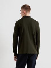 Elton Tipped Long Sleeve Polo Shirt (Evergreen) Back