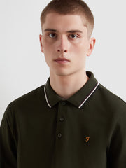Elton Tipped Long Sleeve Polo Shirt (Evergreen) Detail