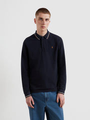 Elton Tipped Long Sleeve Polo Shirt (True Navy) Front