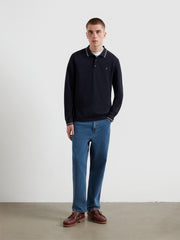 Elton Tipped Long Sleeve Polo Shirt (True Navy) Styled