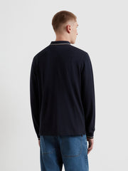 Elton Tipped Long Sleeve Polo Shirt (True Navy) Back