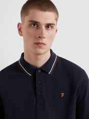 Elton Tipped Long Sleeve Polo Shirt (True Navy) Detail