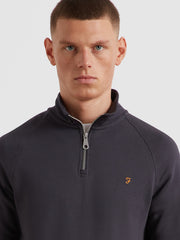Jim Organic Cotton Quarter Zip Sweatshirt (Submarine Grey) Detail