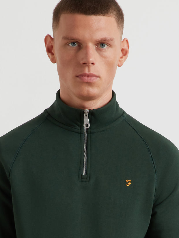 Jim Organic Cotton Quarter Zip Sweatshirt (Poplar Green) Detail