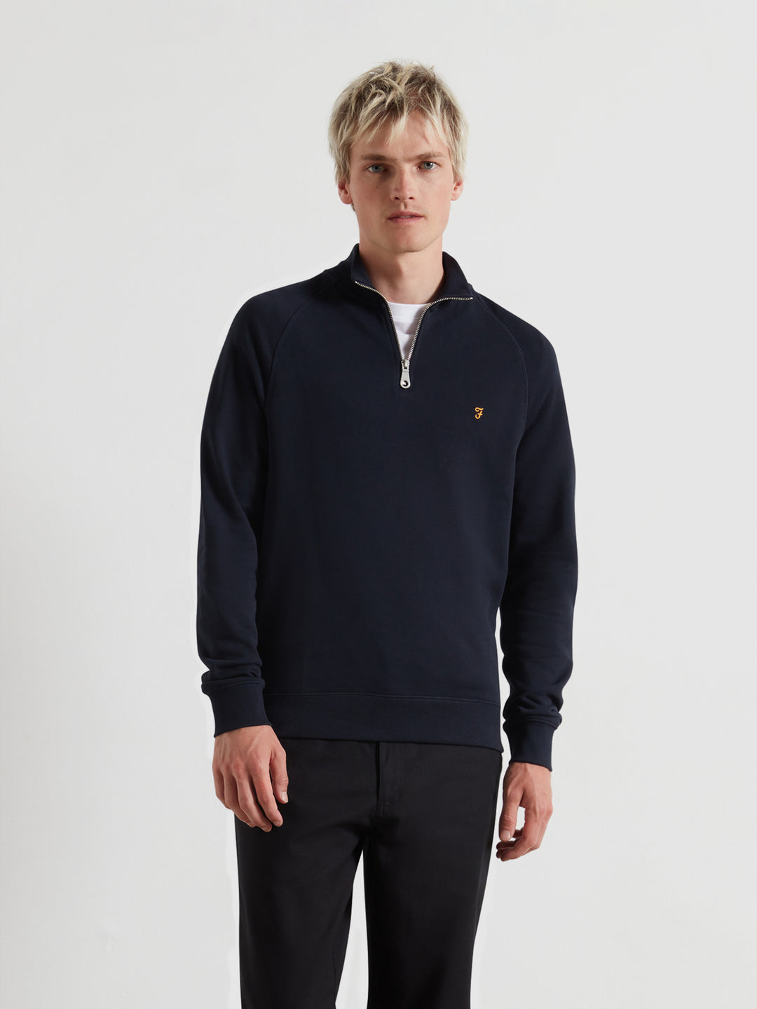 Jim Organic Cotton Quarter Zip Sweatshirt In Blue | Farah® Online