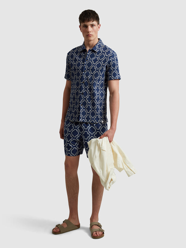Colbert Medieval Print Swim Shorts In Sigil Blue