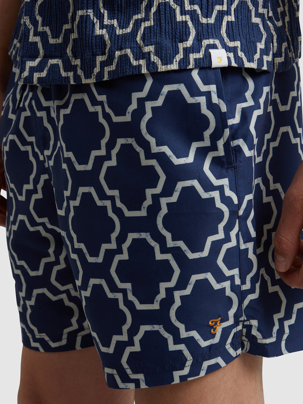 Colbert Medieval Print Swim Shorts In Sigil Blue