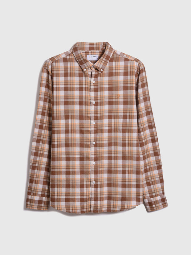 Leyroy Casual Fit Organic Cotton Check Shirt In Cream