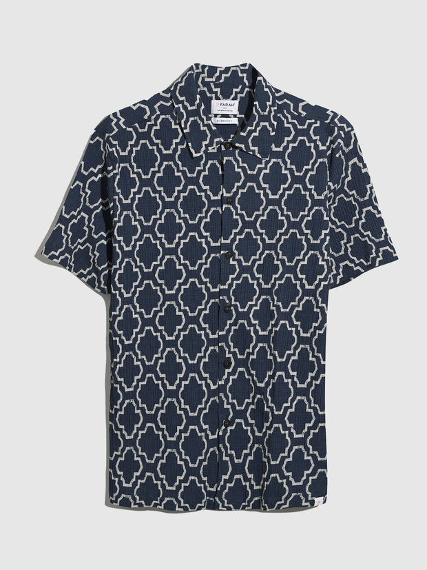 Astral Short Sleeve Medieval Print Shirt In Sigil Blue