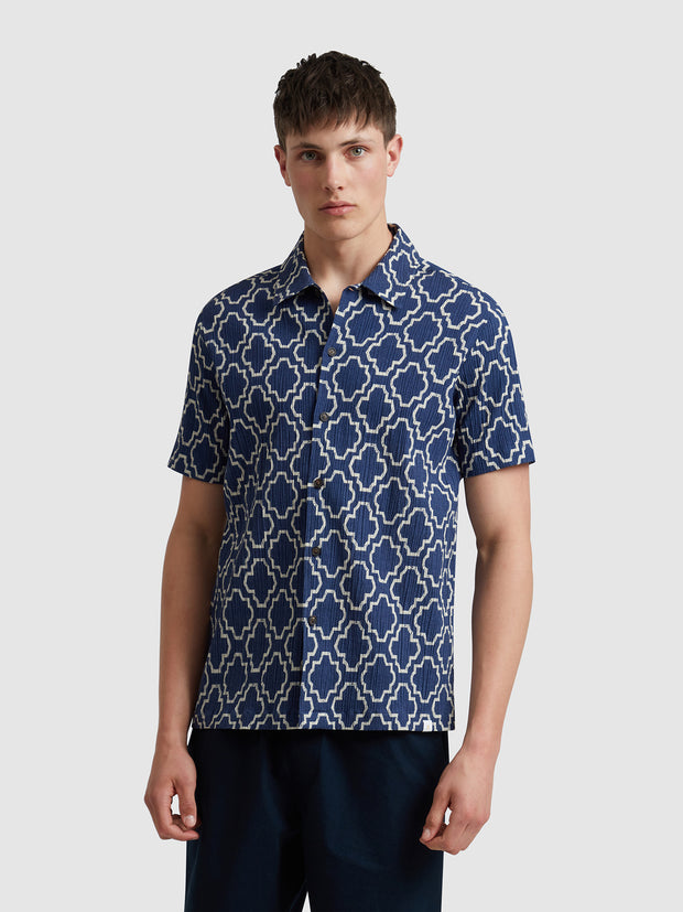 Astral Short Sleeve Medieval Print Shirt In Sigil Blue